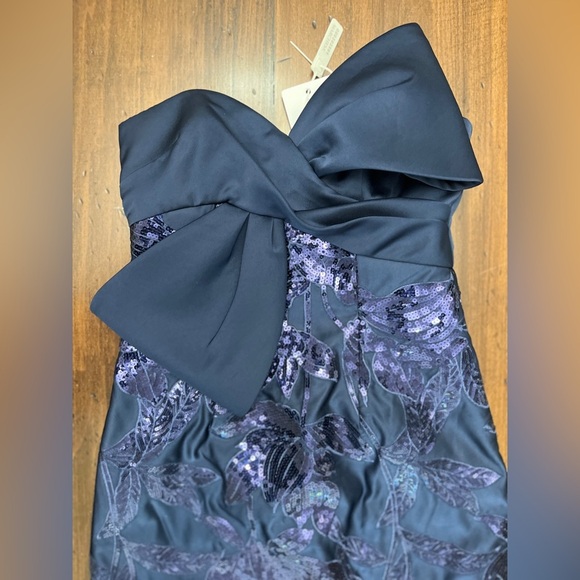 Marchesa Notte Lotus Sequin Midi Dress Size 2 Navy Formal Elegant Party Evening - Picture 5 of 16